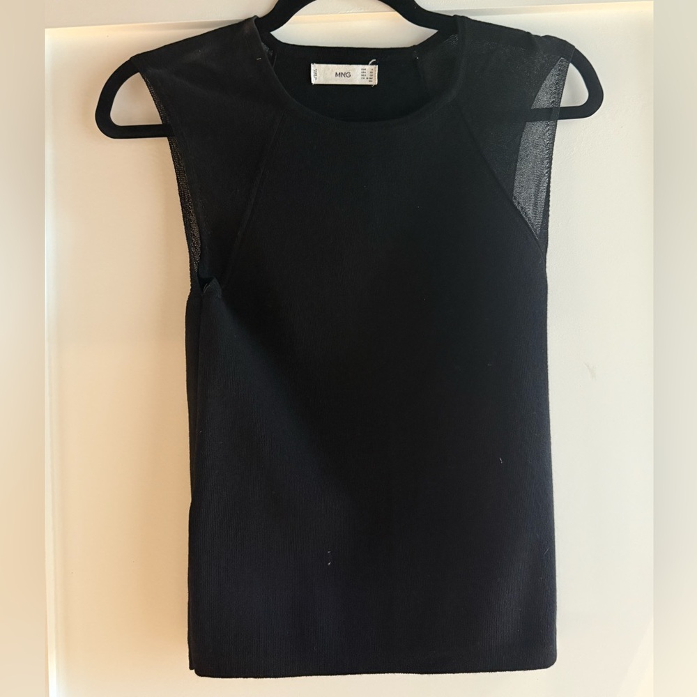 Mango black tank with sheer shoulders. Size XS